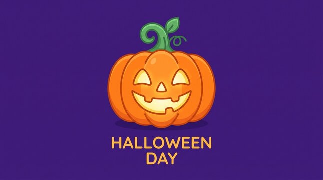 Orange jack o lantern with carved face is a vector illustration on purple