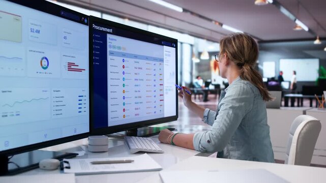 Young Woman In Procurement Department Using Software On Computer
