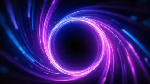 Abstract swirling vortex of vibrant neon light against a dark background