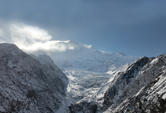 Aerial photo of the rakaposhi mountain with minapin glacier
