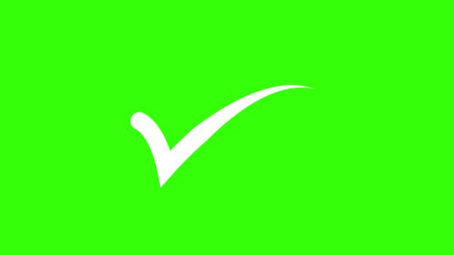 White checkmark animates across a green screen background