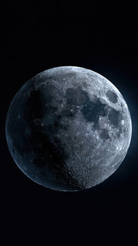 Moon full lunar isolated black space crater surface night astronomy, detailed full moon against dark sky with visible crater and textured surface for space science concept