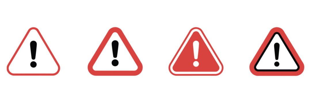 Red warning triangle icons with exclamation mark symbols for danger alerts safety hazards caution signs emergency notices and risk warnings