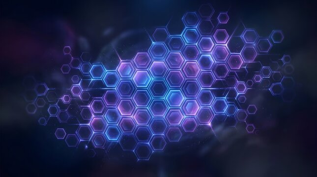 Abstract digital network background with glowing blue and purple geometric shapes