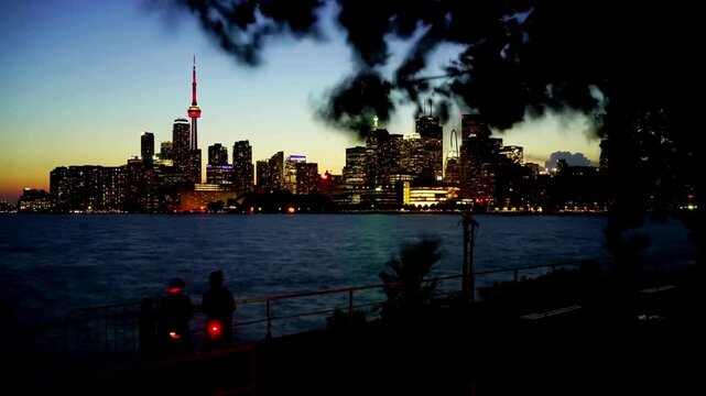 Toronto skyline at sunset from the waterfront