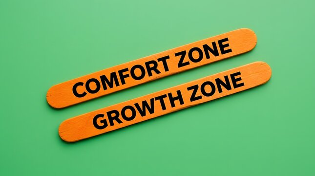 Comfort and growth zone concepts displayed with wooden blocks on a green background