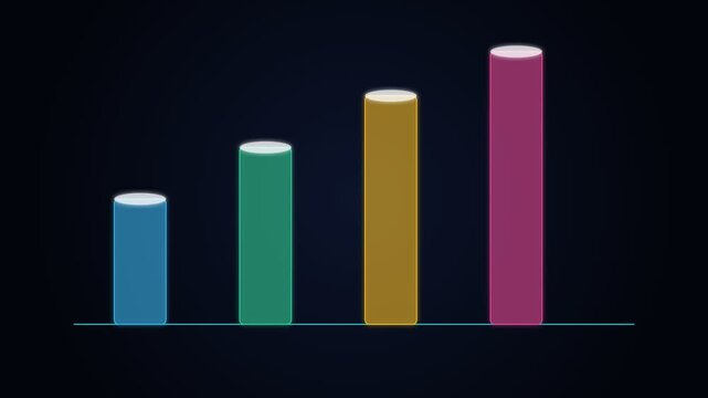 Glassmorphism 3D Glass Prism Bar Chart with Rising Quarterly Revenue KPI Columns 4K