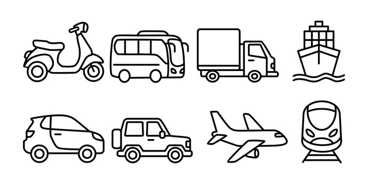 A collection of line-style public transport icons.