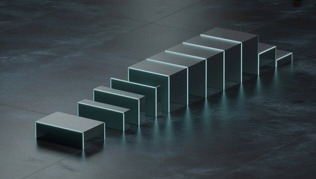 Ascending blocks symbolize workflow process, step by step progress, task sequence, and business growth toward efficiency and completion.