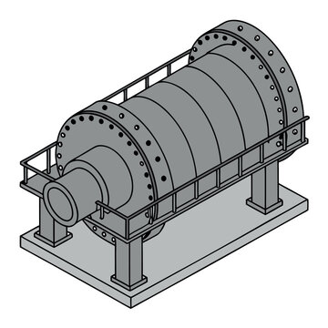 A gigantic industrial ball mill with an elongated 