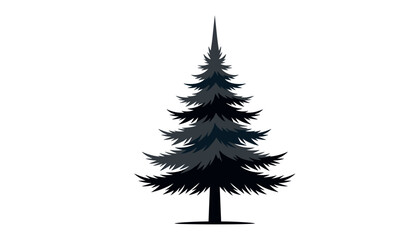Naklejka premium Single detailed pine tree silhouette illustration with dark evergreen spruce branch layers isolated on white background