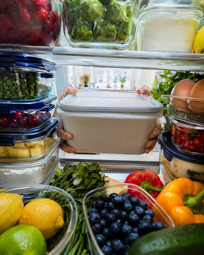 Overfilled Refrigerator Before Christmas Holiday Cooking and Family Dinner