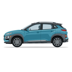 Naklejka premium Modern Blue Compact SUV Crossover Car Side View Isolated on White Background