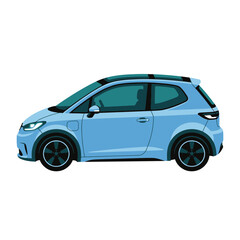 Fototapeta premium Modern Blue Electric City Car with Panoramic Roof, Isolated on White Background
