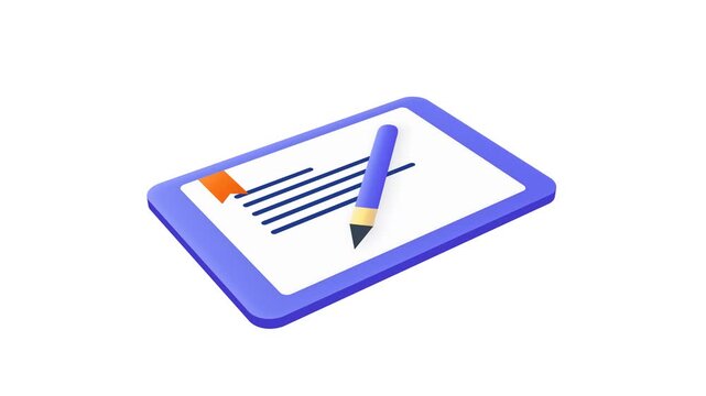 3D digital tablet with pencil for note taking and online education concepts