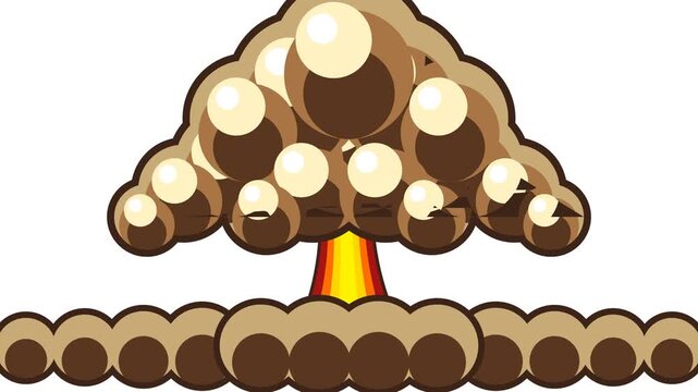 Stylized Cartoon Mushroom Cloud Explosion Illustration Featuring Brown Smoke and Fire Blast