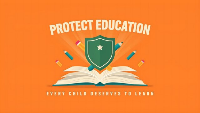 Protect education illustration with open book and pencils