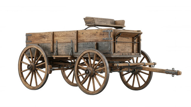 Rustic wooden horse drawn wagon isolated on a transparent background