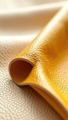 Obraz premium Close-up of rolled yellow leather texture with subtle sheen.