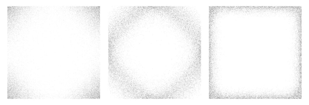 Noise grain gradient frames. Dot pattern spray effect. Black grainy gradient texture. Halftone rectangle shapes.