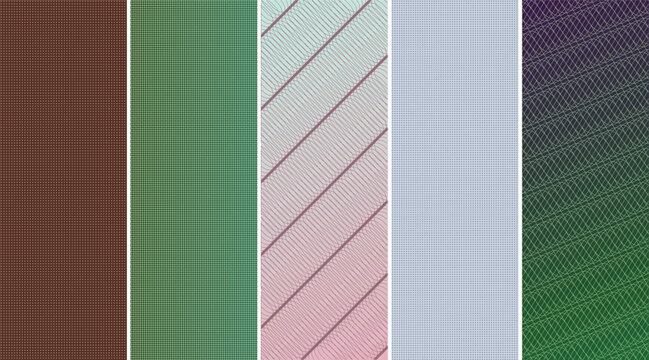 Geometric seamless patterns vector set with diagonal stripes crosshatch and mesh textures