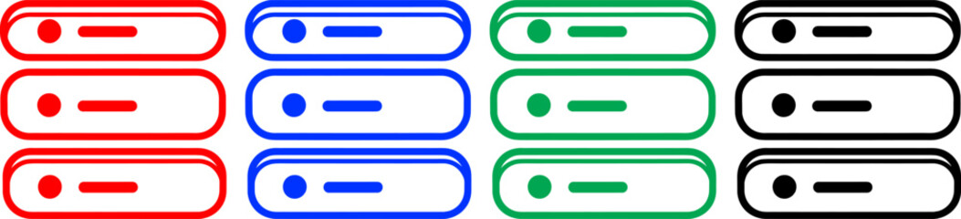 Obraz premium Server rack database storage icon collection with distinct color design variations.