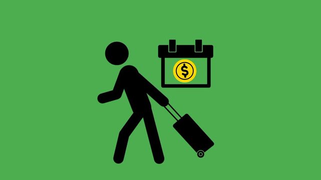 Paid time off concept featuring a person holding luggage alongside money symbols, representing vacation leave, employee benefits, travel, and financial compensation.
