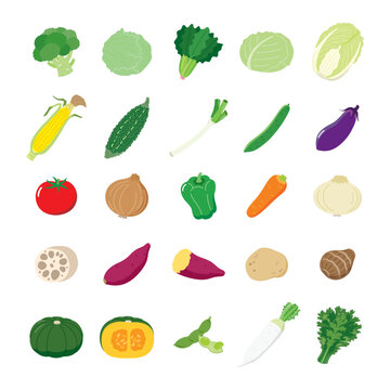 シンプルかわいい野菜のベクターイラストセット（主線なし）