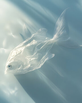 Fish made of plastic, ocean pollution and marine plastic waste concept