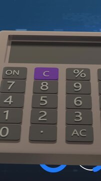 Animation of financial data processing over calculator