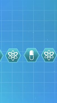 Animation of medical icons and cardiograph on blue background