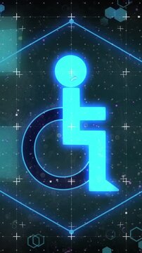 Animation of shapes and interference with disability icon on black background