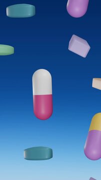 Animation of floating pills on blue background