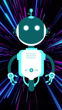 Animation of ai chat bot over colourful light trail striped background