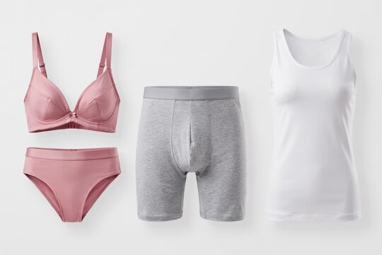 Set of various underwear items for men and women isolated on white background