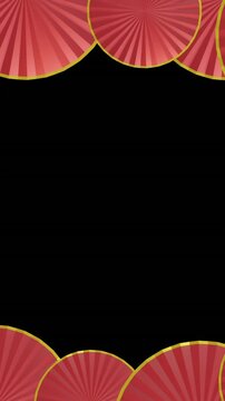 Animation of chinese red and gold pattern with copy space on black background