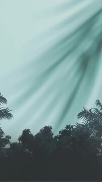 Animation of silhouettes of palm trees and plants over white background