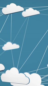Digital animation of network of multiple cloud icons against blue background