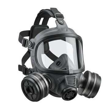 Transparent visor full face respirator mask black isolated on a transparent background