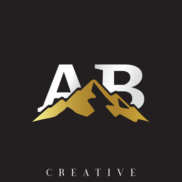 Mountain AB  initials Logo Vector Illustration, Minimal Mountain Peak Landscape Emblem, Outdoor Adventure and Nature Symbol, Clean Geometric Logo Design on Isolated Background