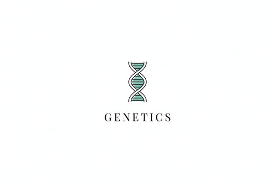 Genetics featuring a detailed dna double helix structure in black and teal colors with the word genetics written in a serif font below
