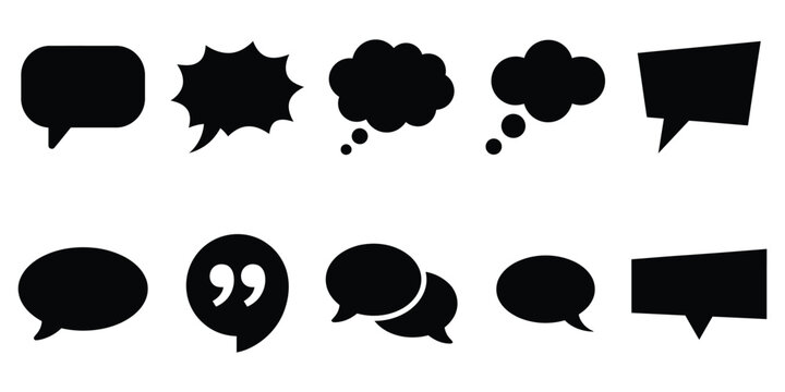 Black thought bubble and speech bubble icon set vector illustration for chat message and communication