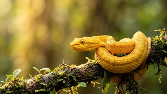 eyelash viper close up in costa rica rainforest morning light video