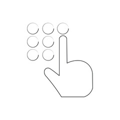 Obraz premium Touch Screen PIN Keypad Line Icon Vector Finger Pressing Button Password Security Symbol