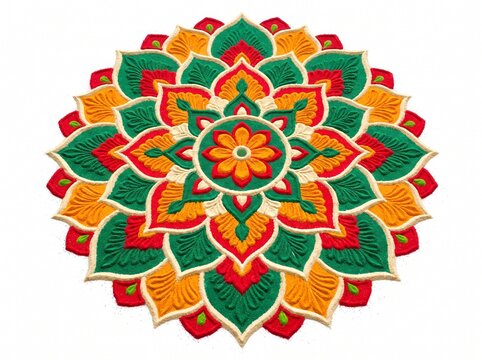 Colorful rangoli design with floral patterns isolated on white background