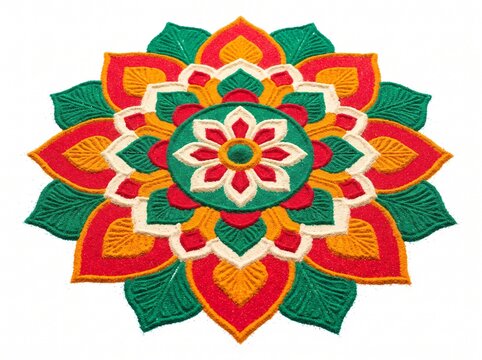 Colorful rangoli pattern with floral design isolated on white background