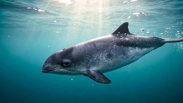 harbor porpoise close up underwater at morning light in north sea scotland video