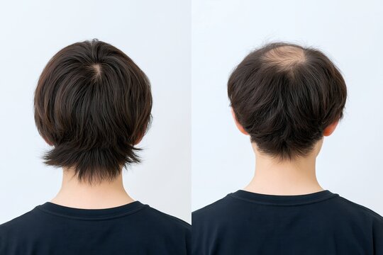 薄毛の頭頂部に悩む人の髪の毛の改善ビフォーアフターの状態