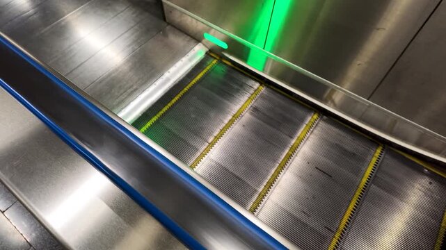 Moving Metal Escalator Steps in a Modern Subway Station