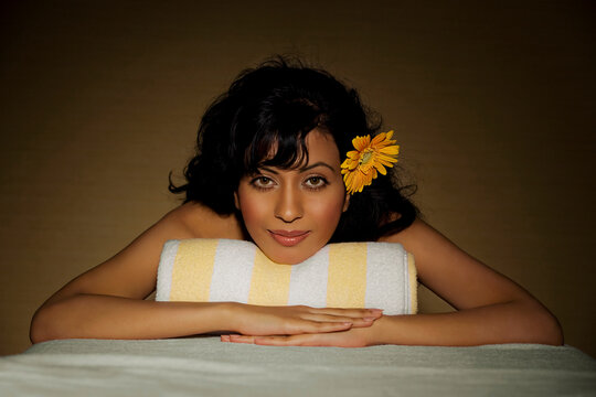 Woman relaxing at a spa 